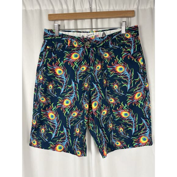 Royal and Awesome Men`s Golf Shorts Bright Birdie Blue Rainbow Shorts Size 32 - Picture 1 of 8